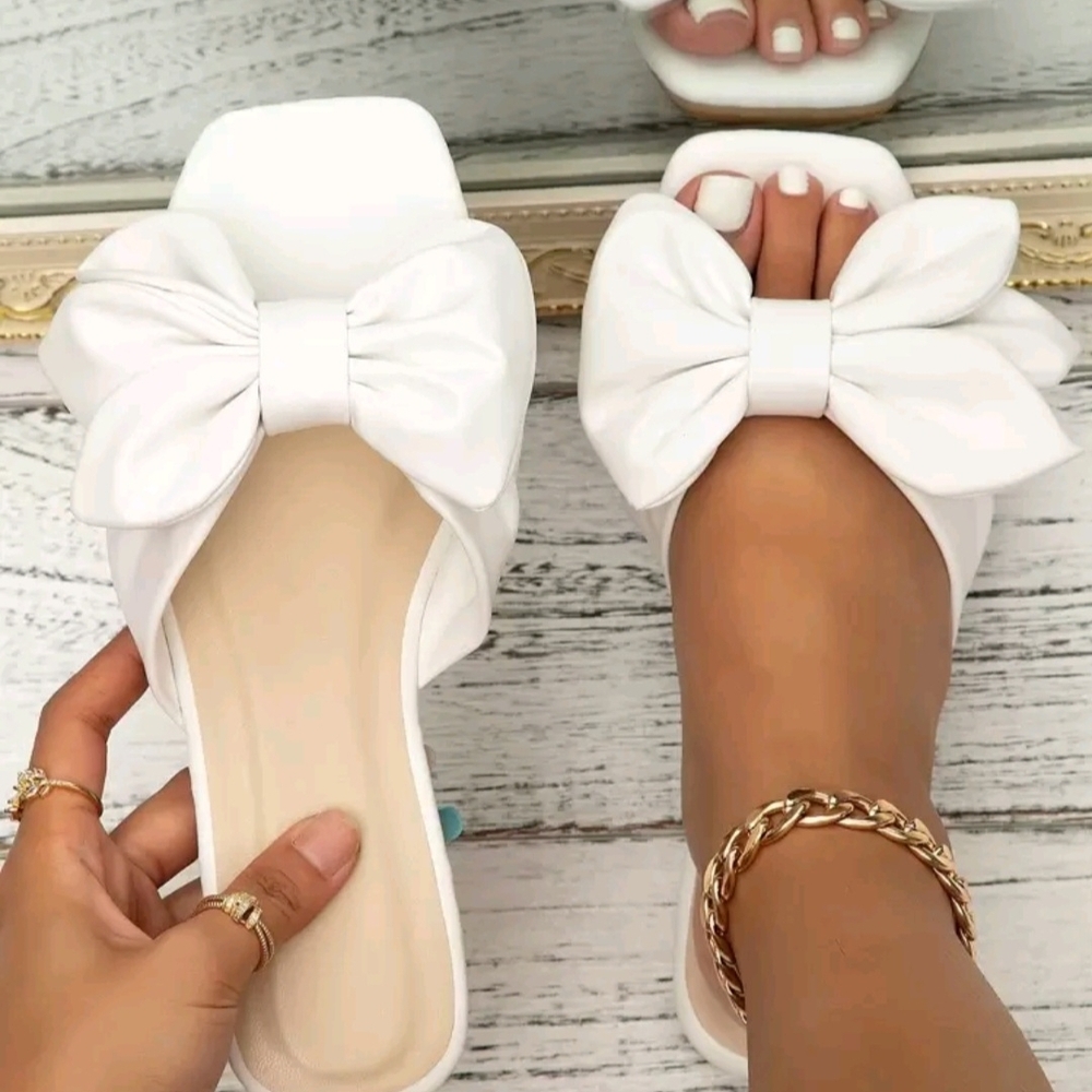 Shein - Elegant White Bow Women's Sandals - Size 9 - Picture 2 of 3